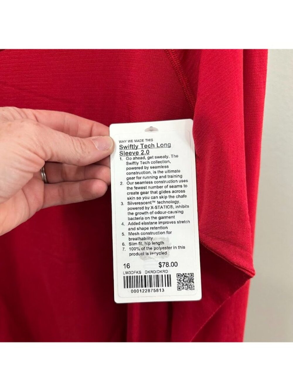 Lululemon Swiftly Tech Long Sleeve 2.0 Crew Shirt Dark Red Womens Plus Sz 16 NEW - Picture 2 of 6